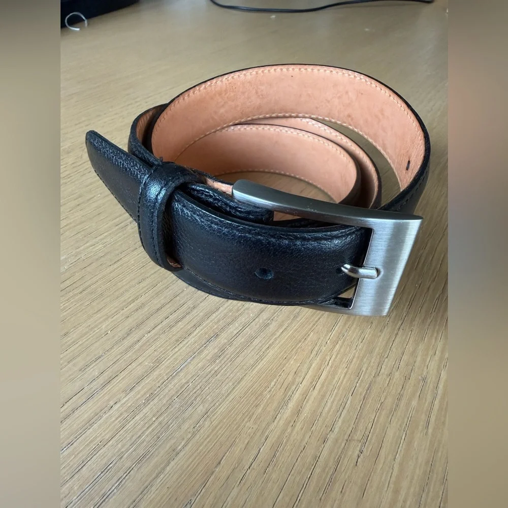 New! MARTIN DINGMAN Embossed Scotch Grain Nickle Hardware Leather Belt Size 38